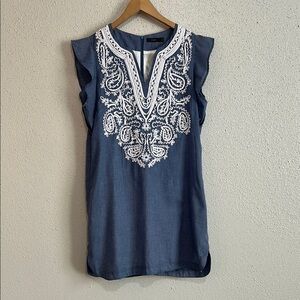 THML Embroidered Blue Sleeveless Top Size Medium